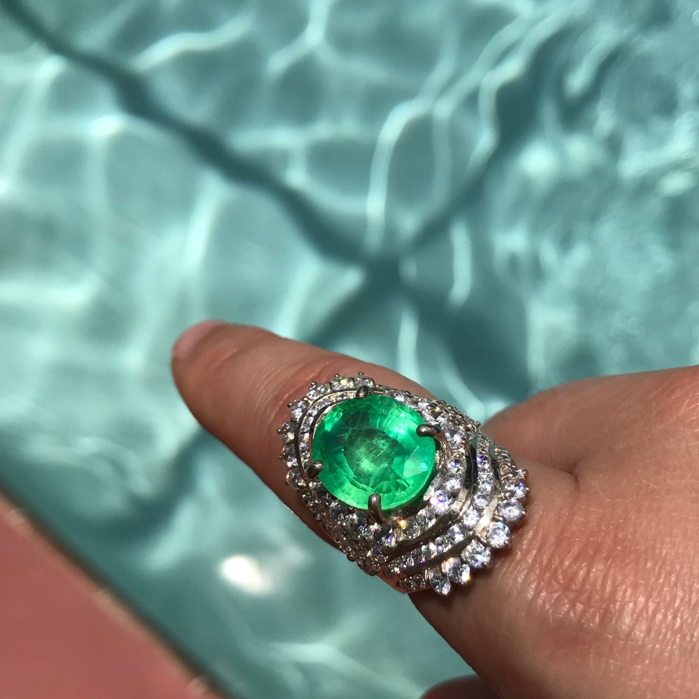 Emerald and white sapphire ring 8 1/2
